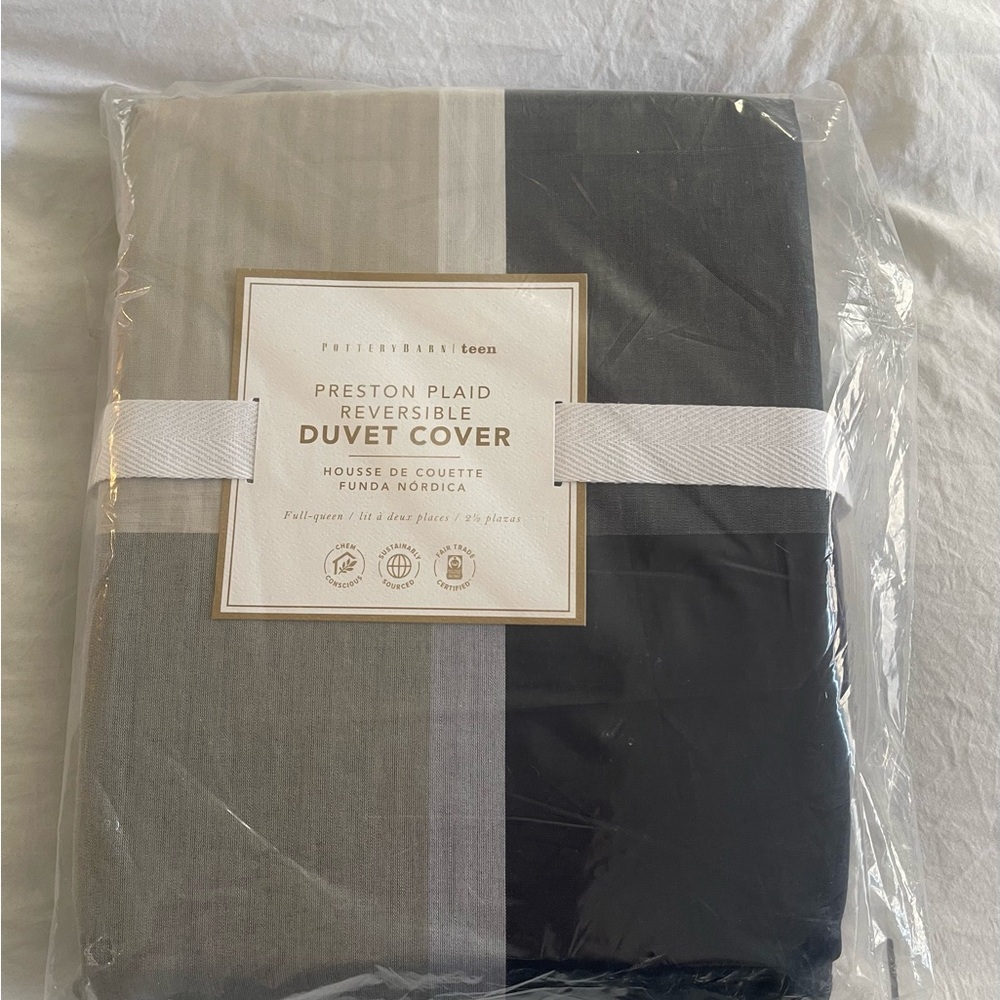 Pottery Barn Teen Gray and Blue Duvet Cover Modern Bedding